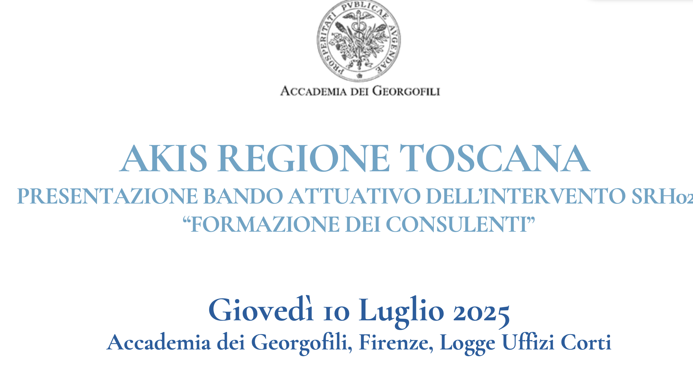 AKIS Regione Toscana. Presentazione bando attuativo dell'intervento SRHo2 "Formazione dei consulenti"